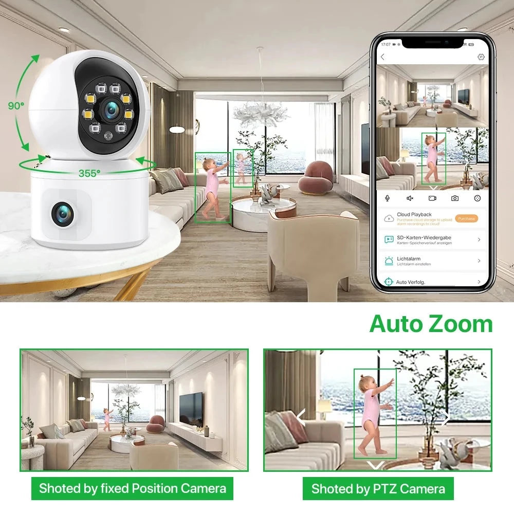 Caméra de surveillance 2K Wifi à double objectif + Carte SD 32G OFFERTE