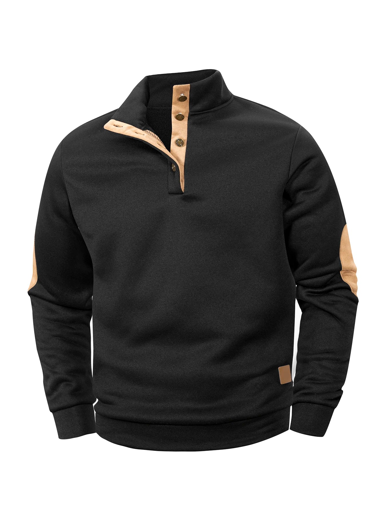 Pull Décontracté pour Homme - Détail Col Montant à Boutons & Coudières