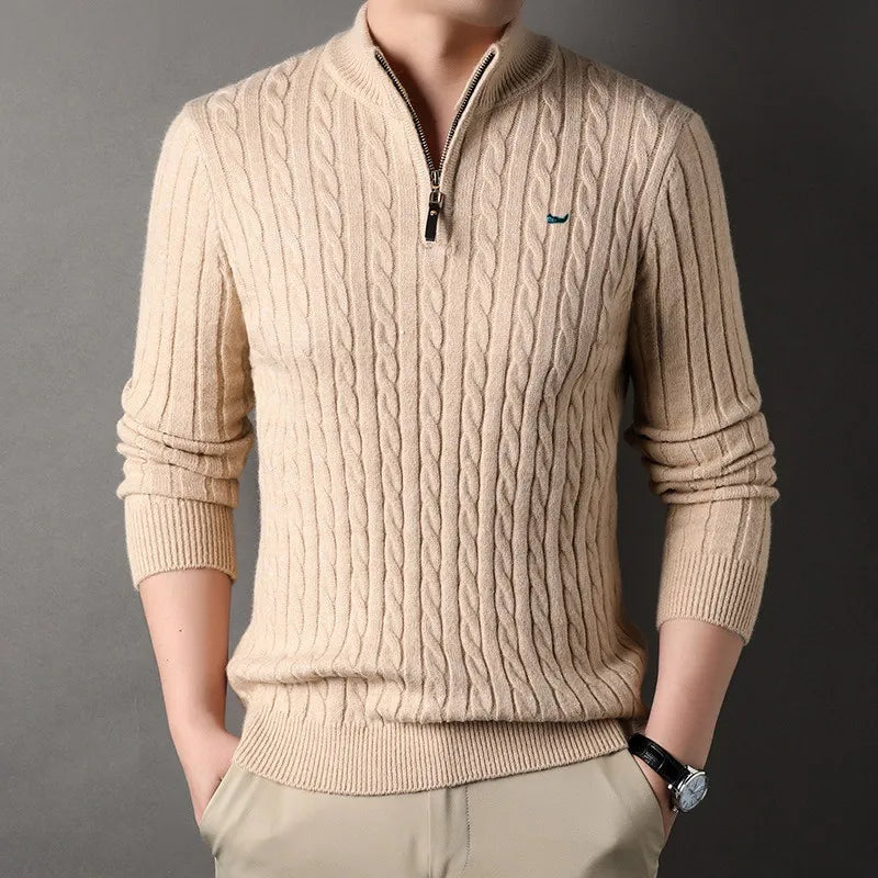 Pull Torsadé en laine - Fermeture Zip pour Homme