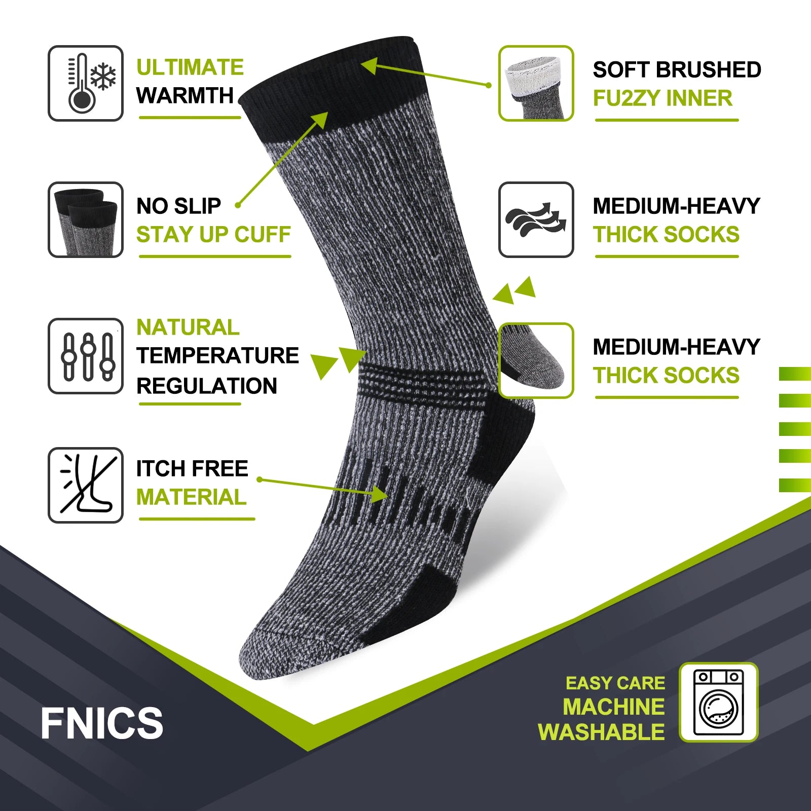 Lot de 3 Chaussettes Thermiques Épaisses en laine mérinos