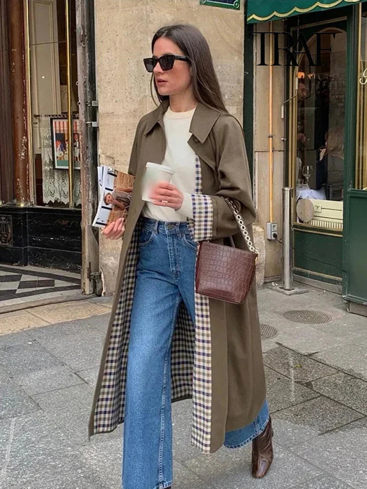 Trench Long Col Coton - Doublure Motifs Carreaux