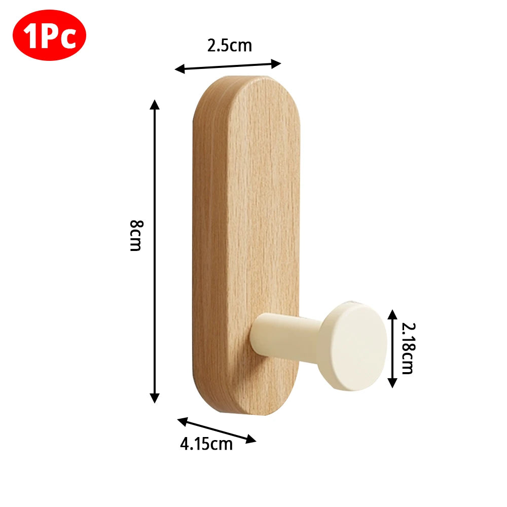 Lot de 5 Crochets Auto-adhésifs en Bois Multifonctions