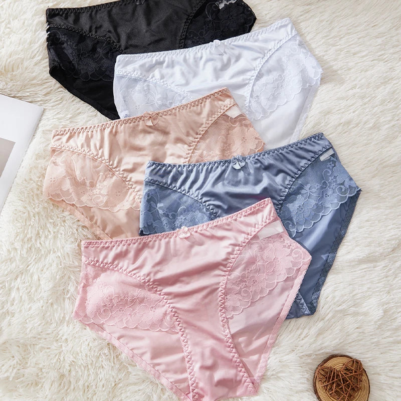 Lot de 3 Culottes en Satin Sexy avec Dentelle