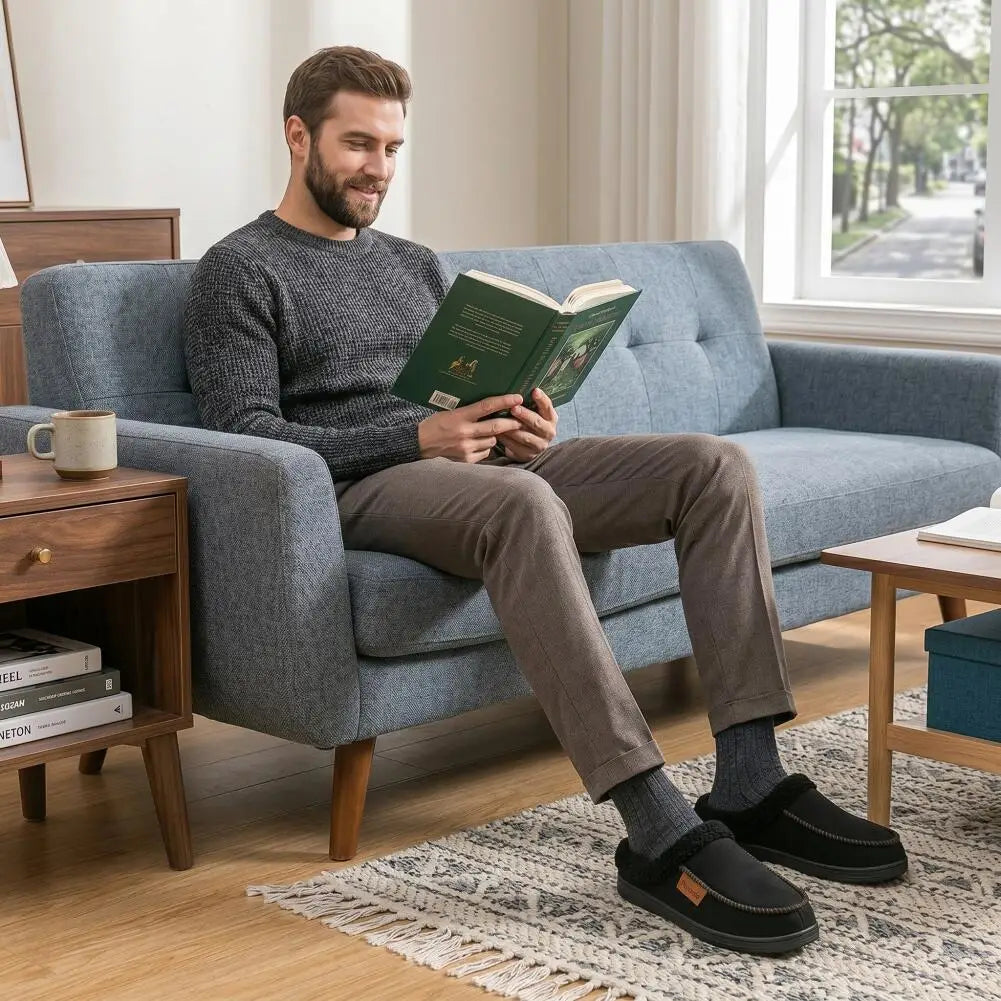 Pantoufles d’Hiver Homme en Daim – Chaudes & Confortables, Semelle TPR Antidérapante – Idéales pour la Maison