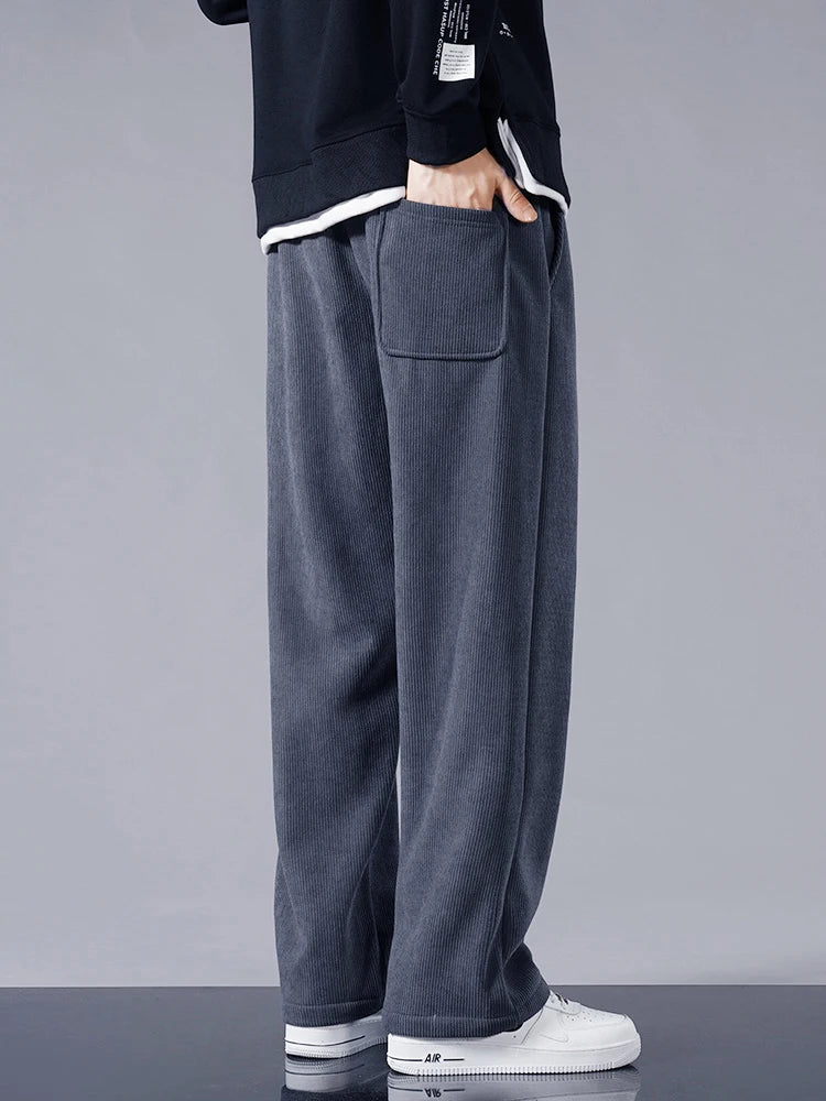 Pantalon Casual Ample en Velours Côtelé avec Doublure Polaire