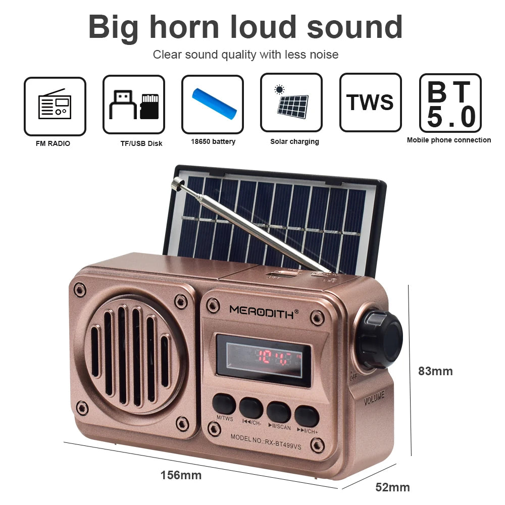 Radio Enceinte Solaire Bluetooth Sans Fil