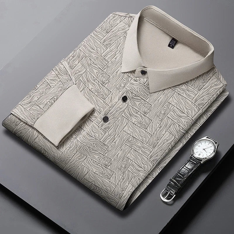 Polo d'affaires à manches longues et motifs graphiques
