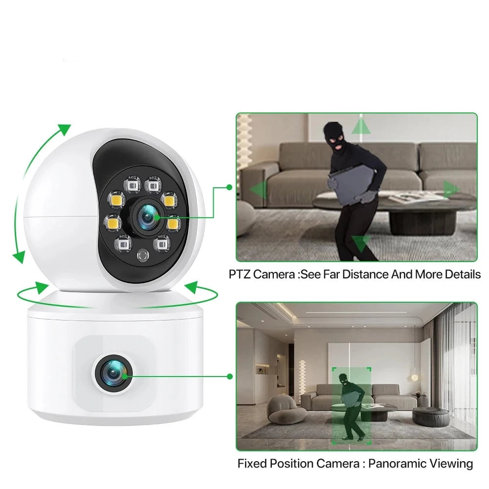 Caméra de surveillance 2K Wifi à double objectif + Carte SD 32G OFFERTE