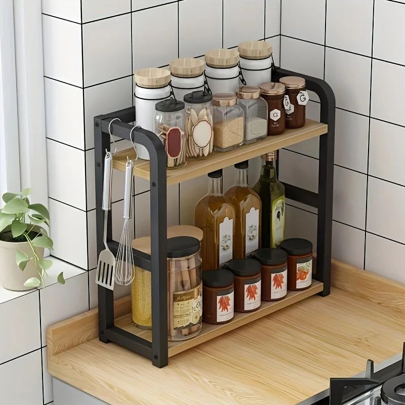 Étagère de Comptoir Organisatrice en Métal à 2 Niveaux + Crochets OFFERTS