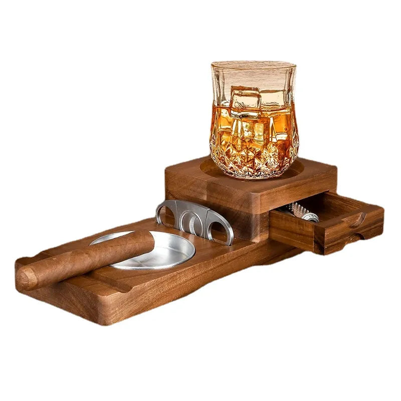WHISKY WOOD - Set Cendrier Cigare et dessous de verre Whiksy en Bois massif