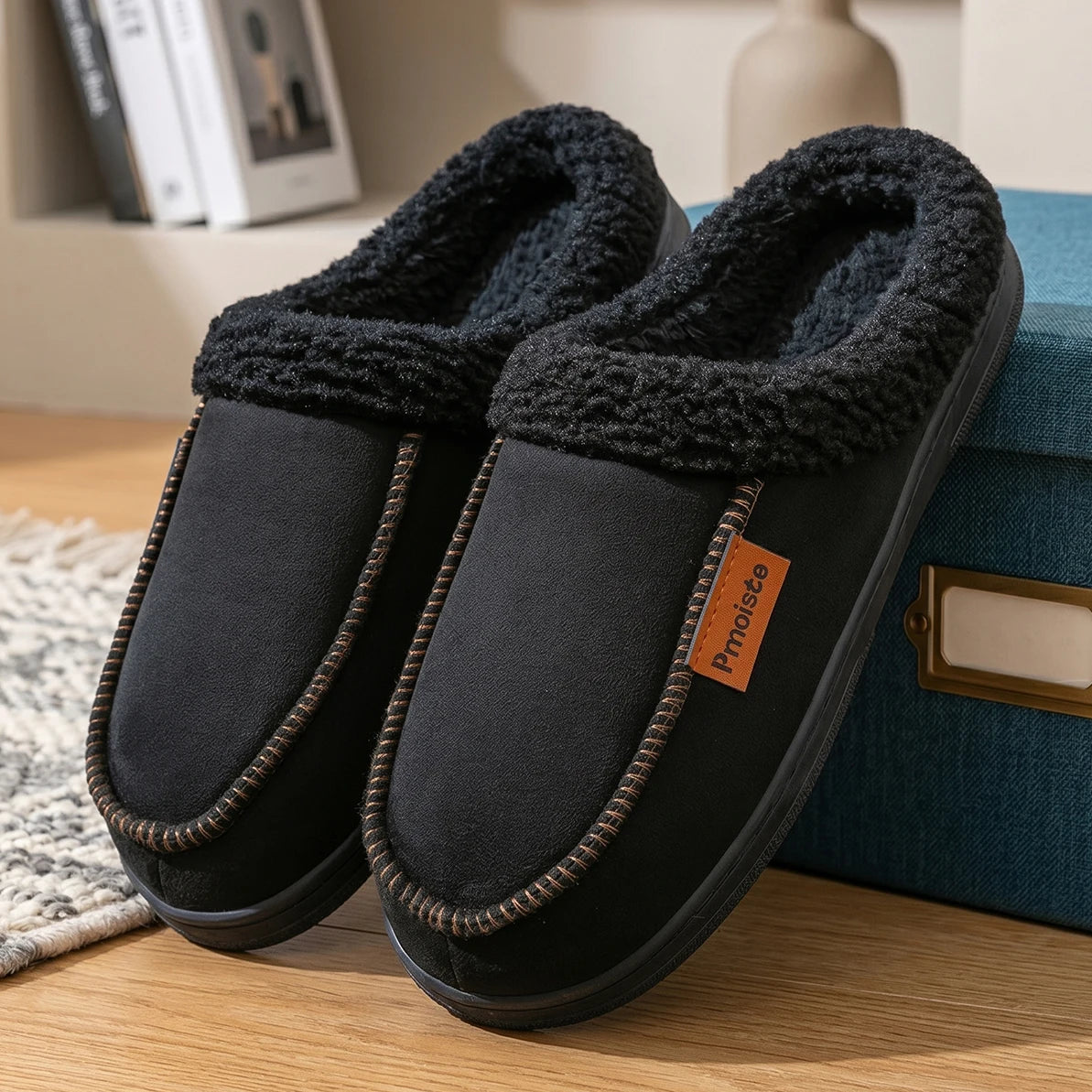 Pantoufles d’Hiver Homme en Daim – Chaudes & Confortables, Semelle TPR Antidérapante – Idéales pour la Maison
