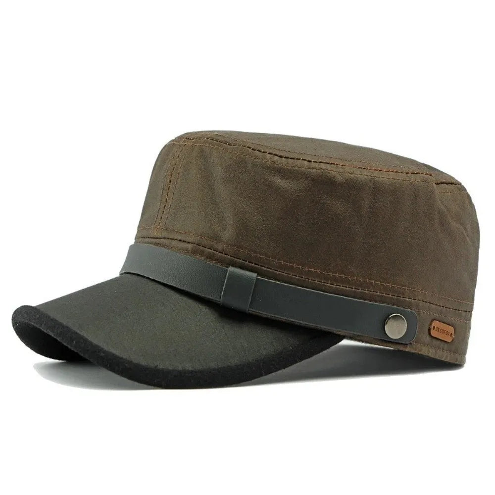 Casquette Militaire Homme Vintage en Toile Cirée Imperméable – Style Rétro Automne/Hiver