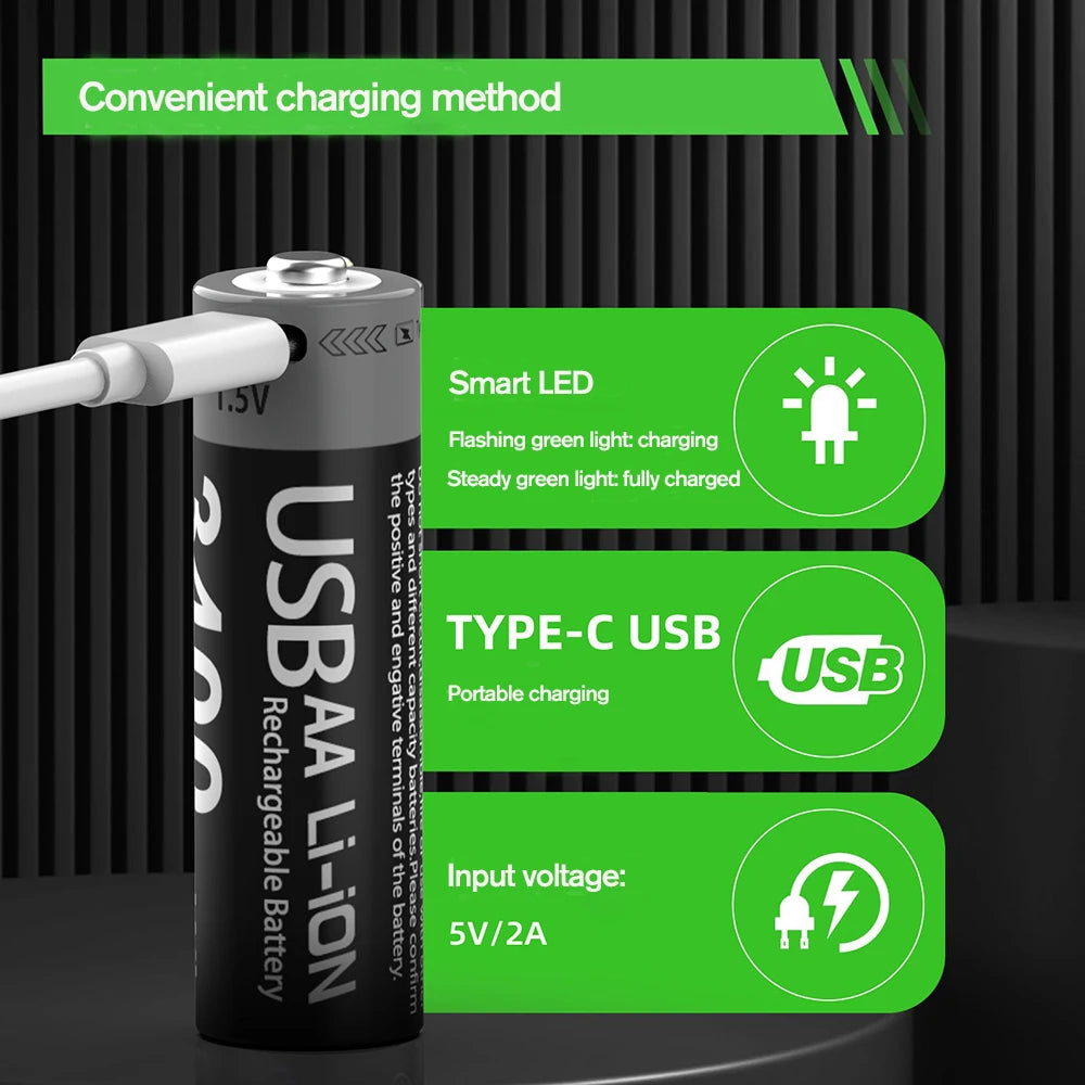 Lot de 4 Piles Rechargeables USB-C - AAA & AA