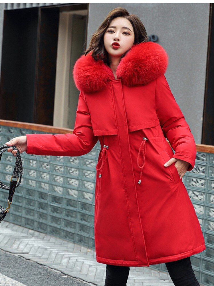 Parka mi longue doublée à capuche fausse fourrure