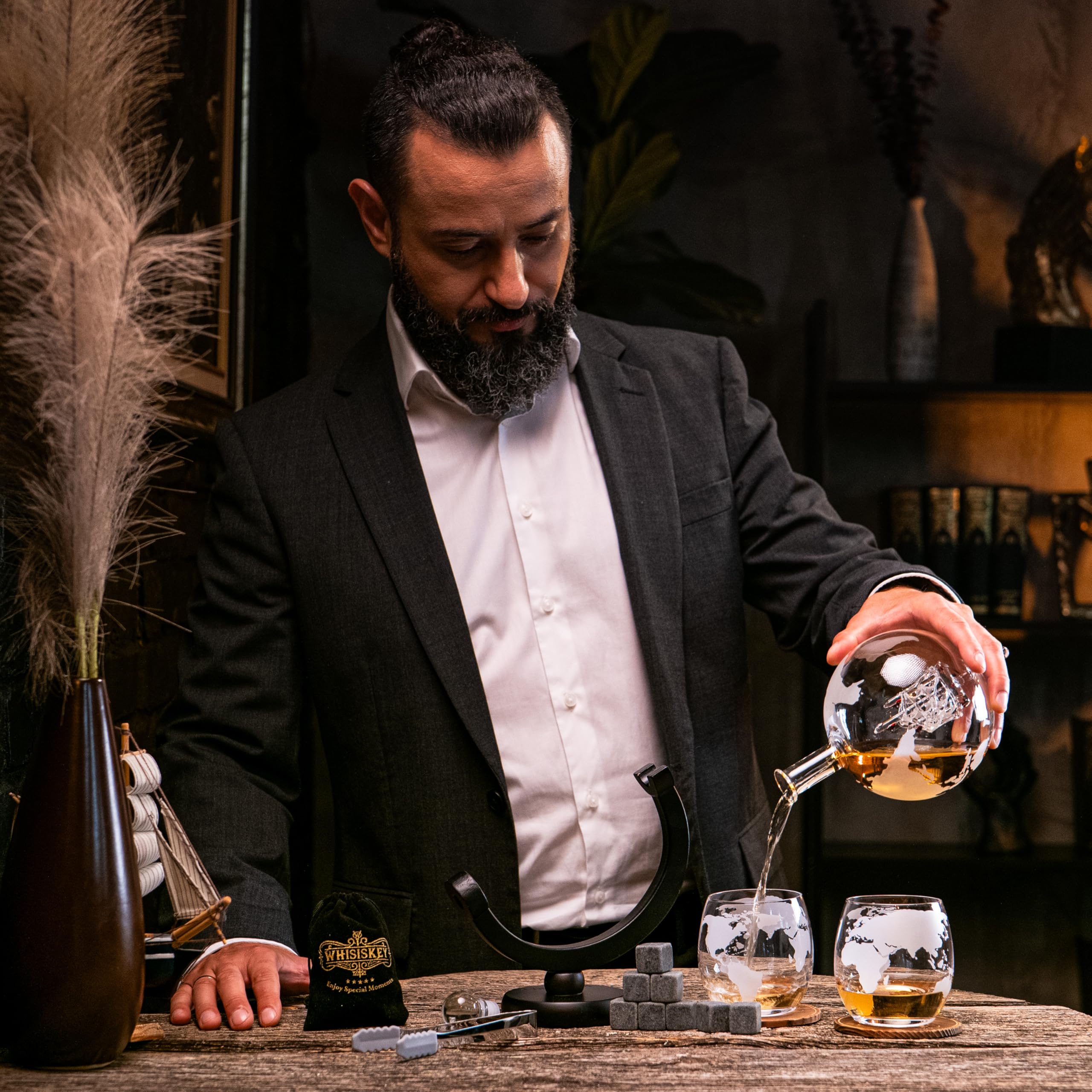 Carafe Whisky Globe + 2 Verres OFFERTS - Idée Cadeau
