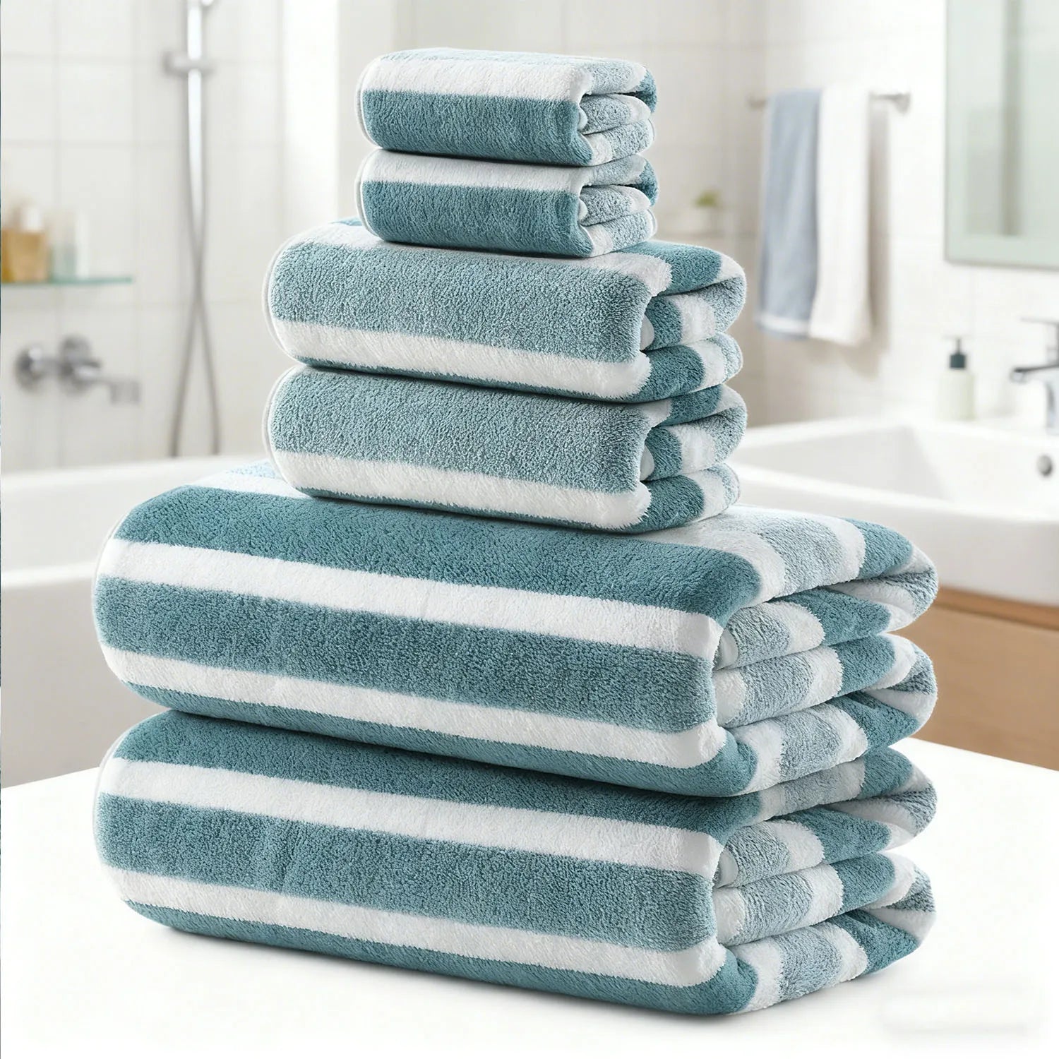 Lot de 6 Serviettes de Bain Rayées Super Douces & Absorbantes