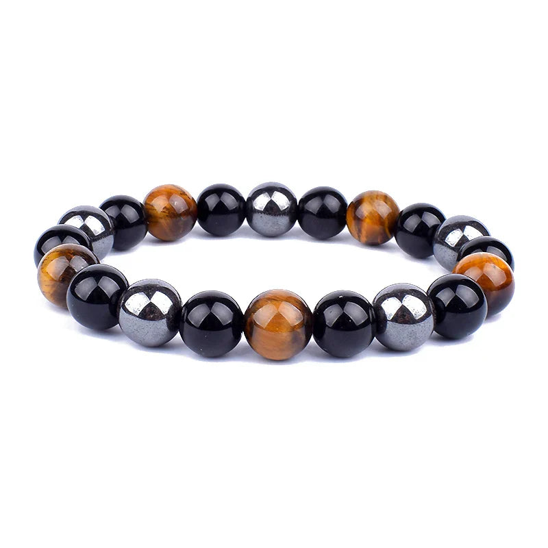 Bracelet Triple Protection - Œil de Tigre, Hématite et Obsidienne Noire