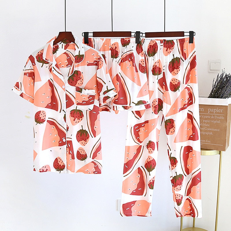 Pyjama 3 pièces printemps été en viscose pour femmes