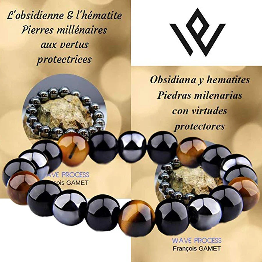 Bracelet Triple Protection - Œil de Tigre, Hématite et Obsidienne Noire