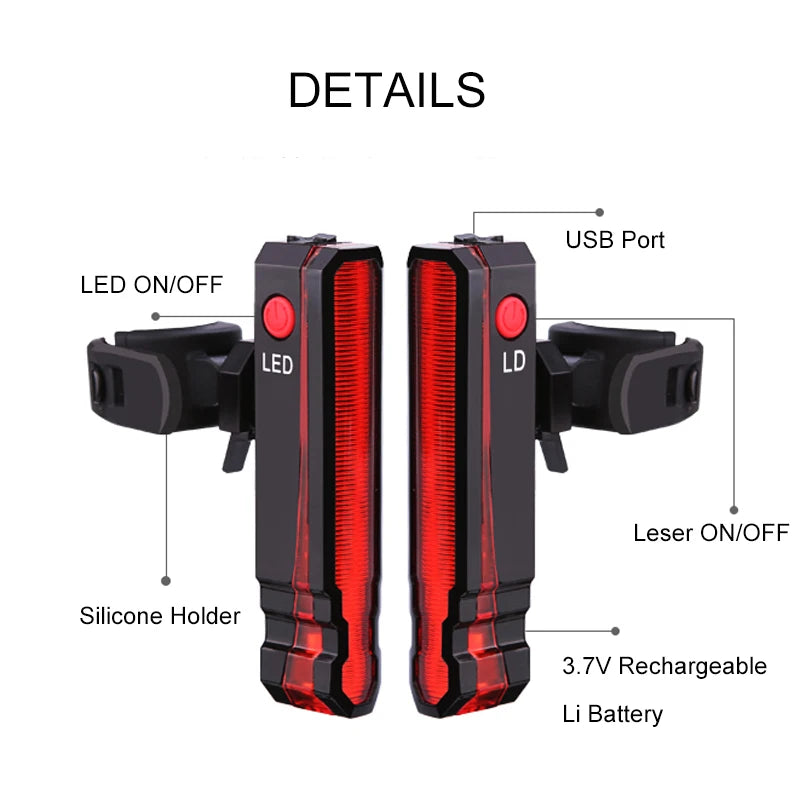 Feu AV/AR Vélo USB 5 LED 3 Modes