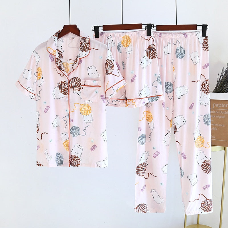 Pyjama 3 pièces printemps été en viscose pour femmes