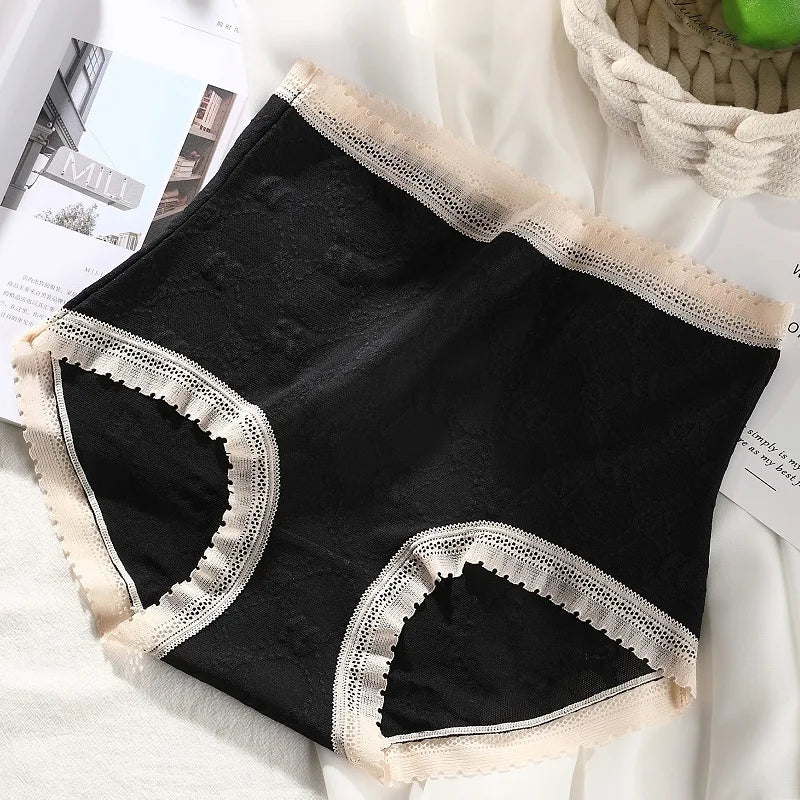 Lot de 3 Culottes en Coton à dentelle & Taille Haute