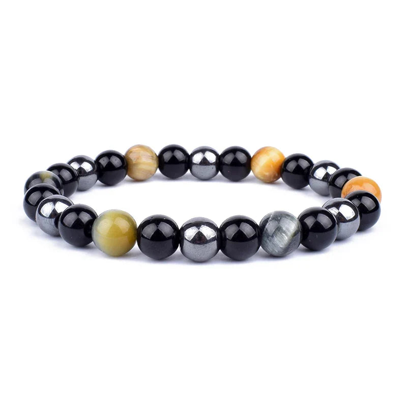 Bracelet Triple Protection - Œil de Tigre, Hématite et Obsidienne Noire