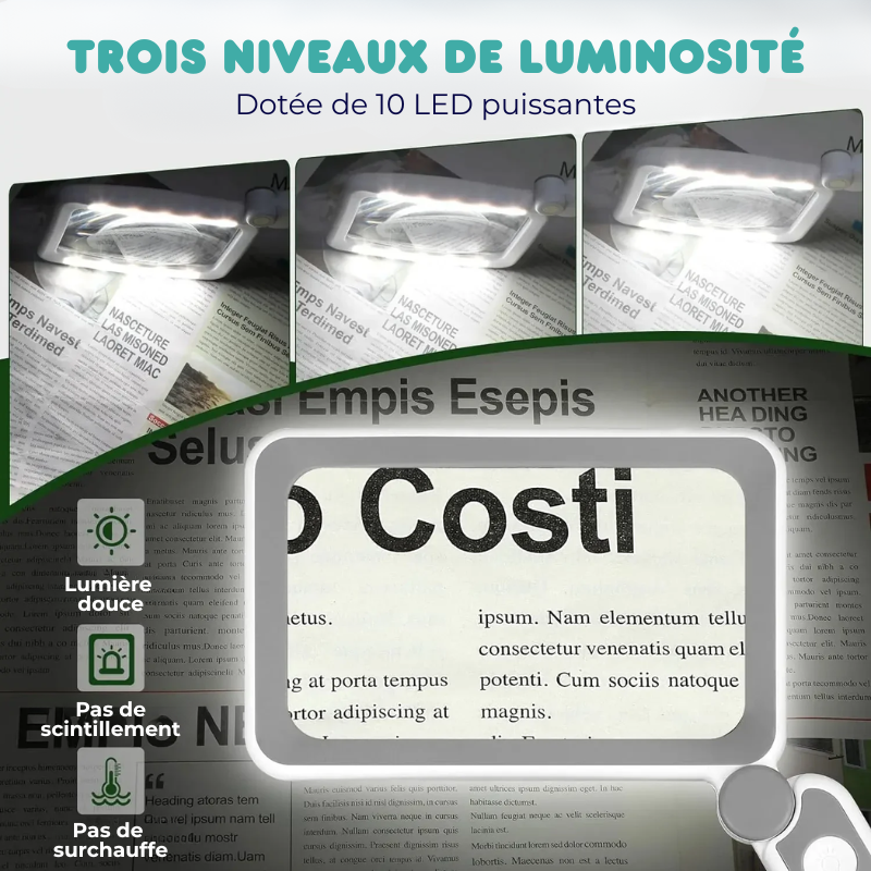Loupe Pliable Haute Définition 10 LEDs - Rechargeable