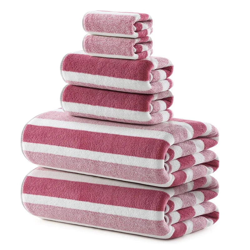 Lot de 6 Serviettes de Bain Rayées Super Douces & Absorbantes