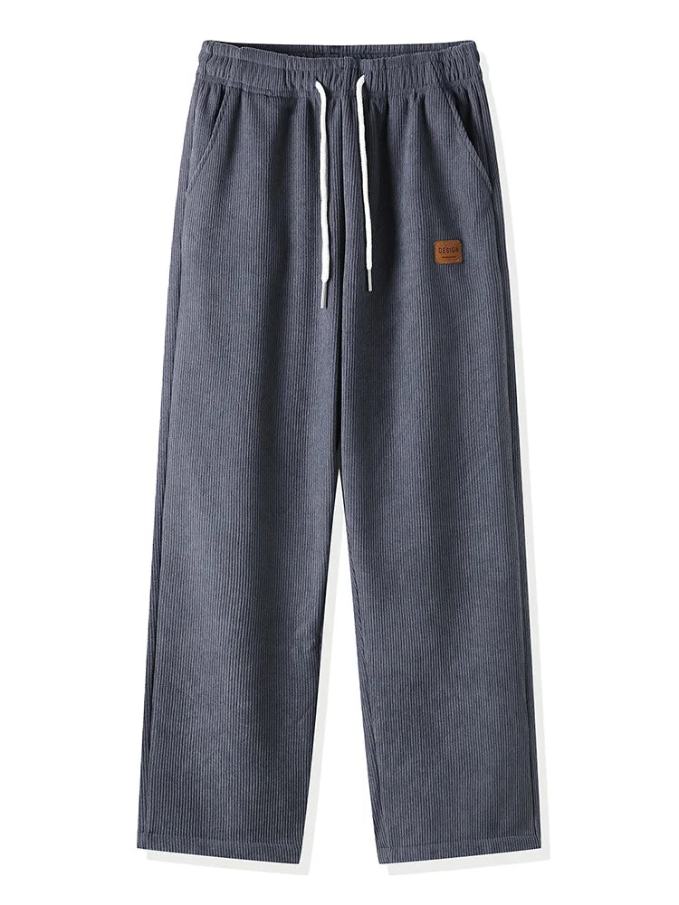 Pantalon Casual Ample en Velours Côtelé avec Doublure Polaire