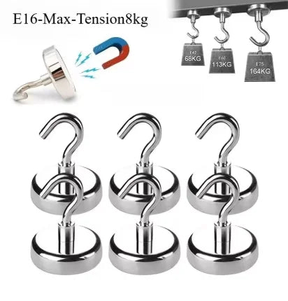Lot de 10 Crochets Magnétiques Puissants & Polyvalents - Jusqu'à 12kg