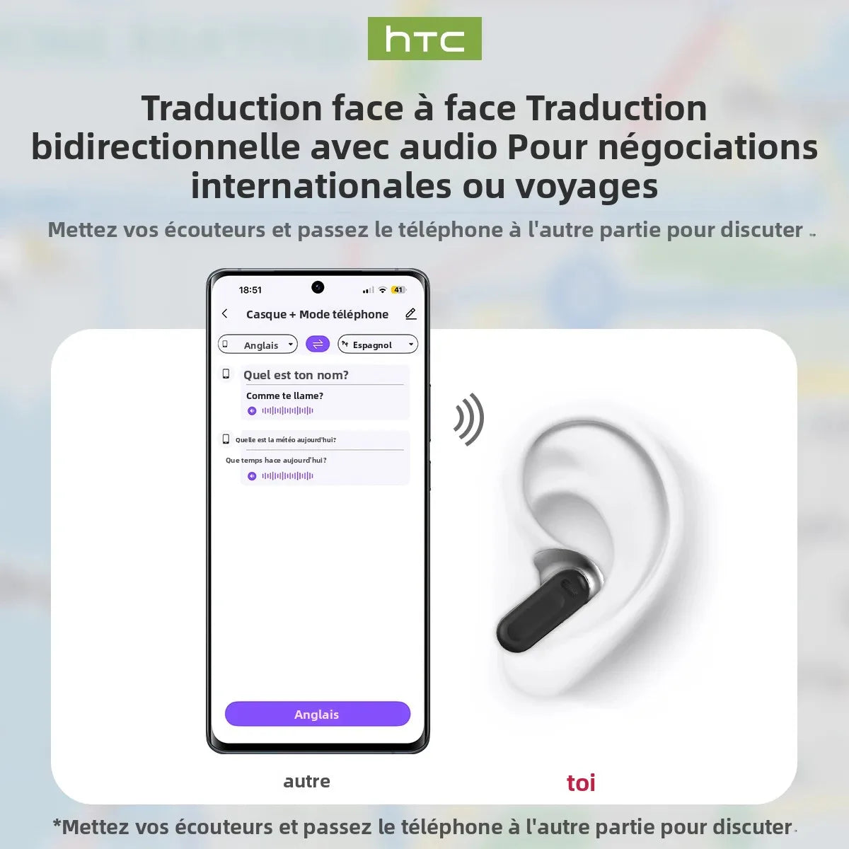 Écouteurs AI avec Écran Tactile & Traduction 135 Langues