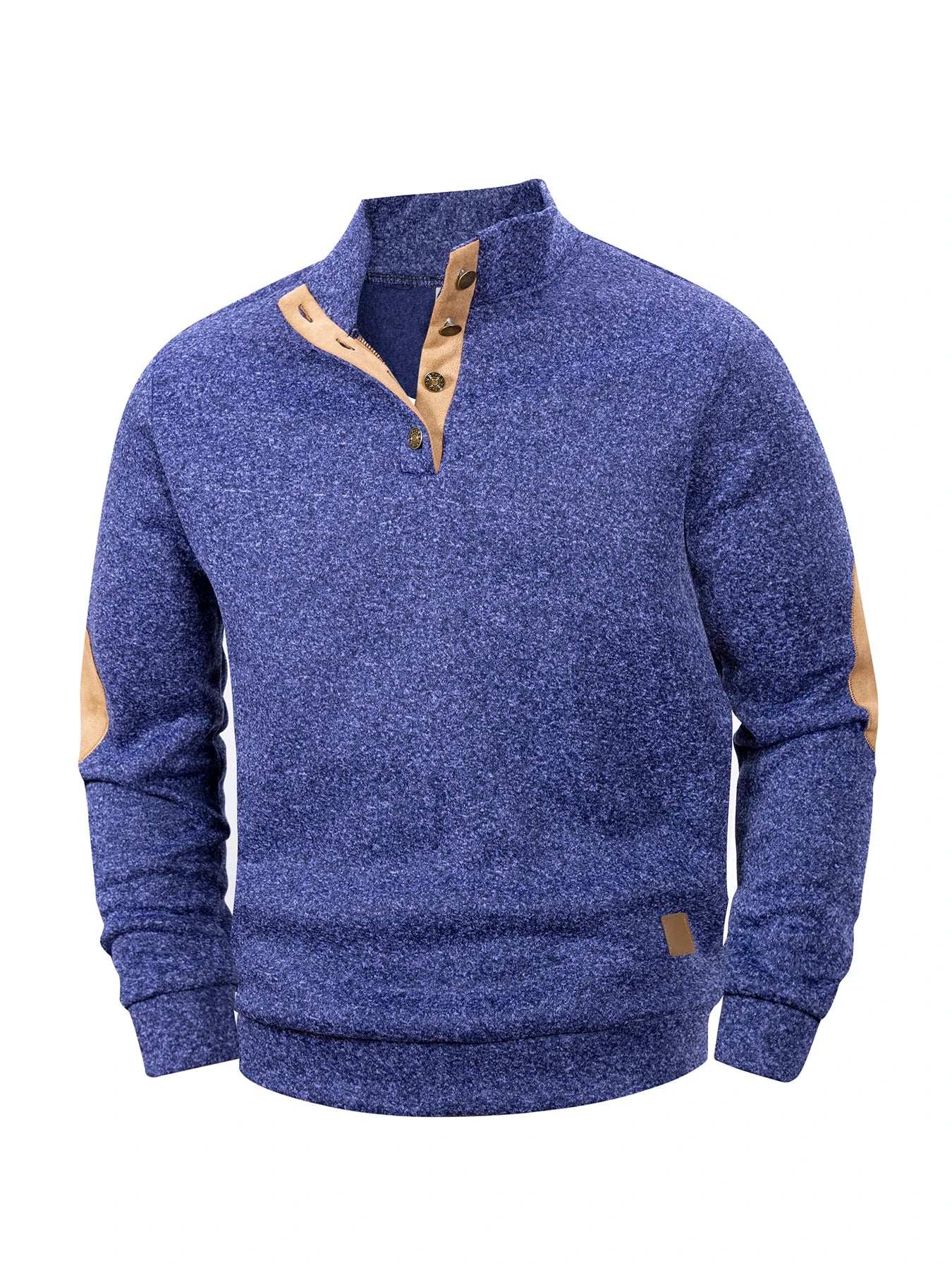 Pull Décontracté pour Homme - Détail Col Montant à Boutons & Coudières