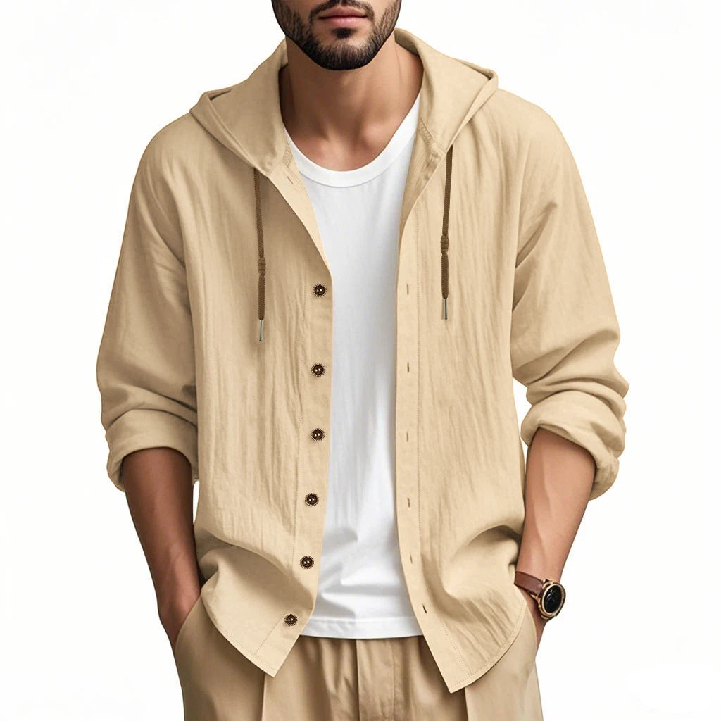 Chemise Décontractée Été 100% Coton à Capuche
