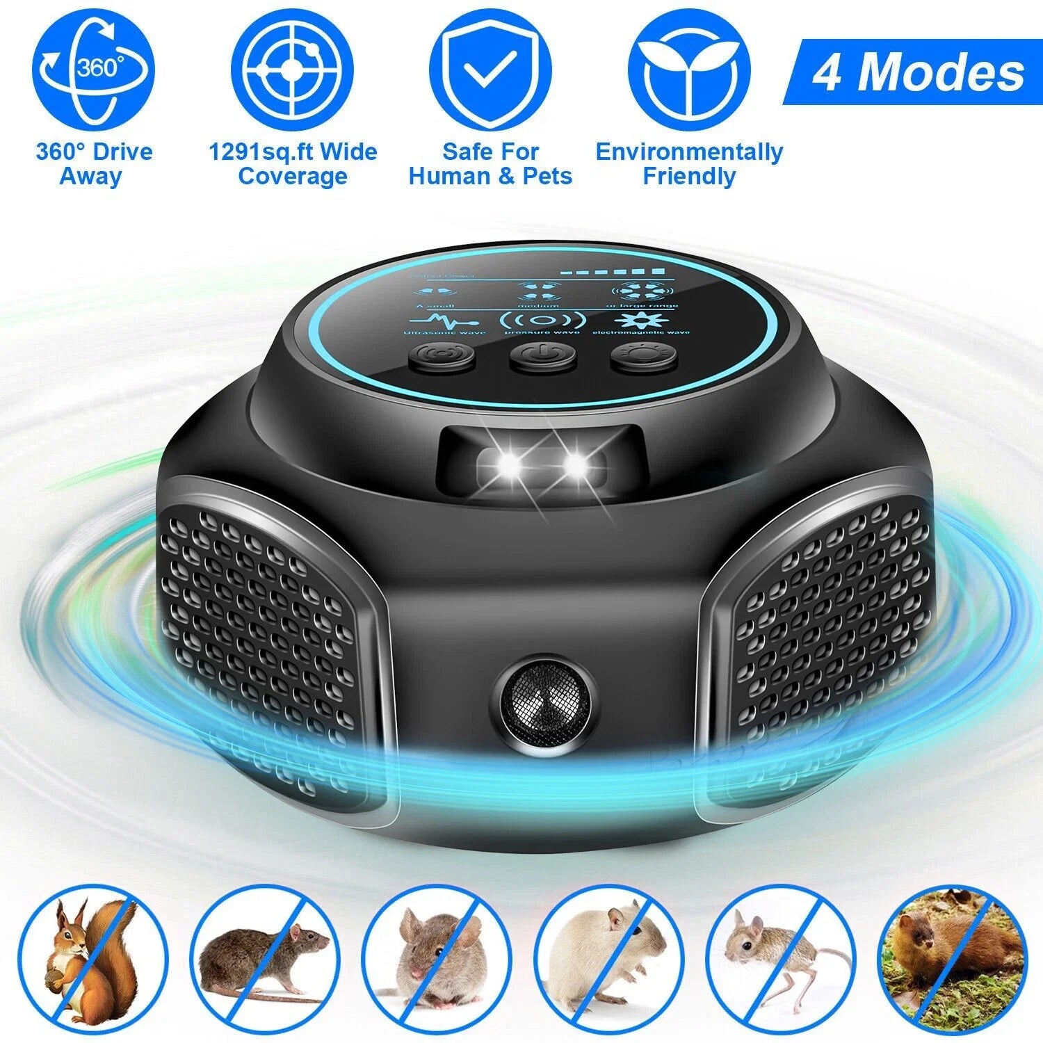 Répulsif Ultrasonique POWER MAX pour Rongeurs - 6 Modes