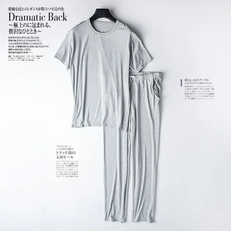 Pyjama homme 2 pièces en modal — t-shirt manches courtes et pantalon, léger printemps été