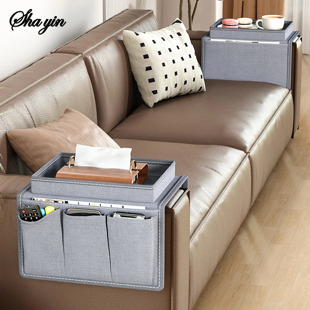 Organisateur Accoudoir Canapé à 6 Poches & Plateau