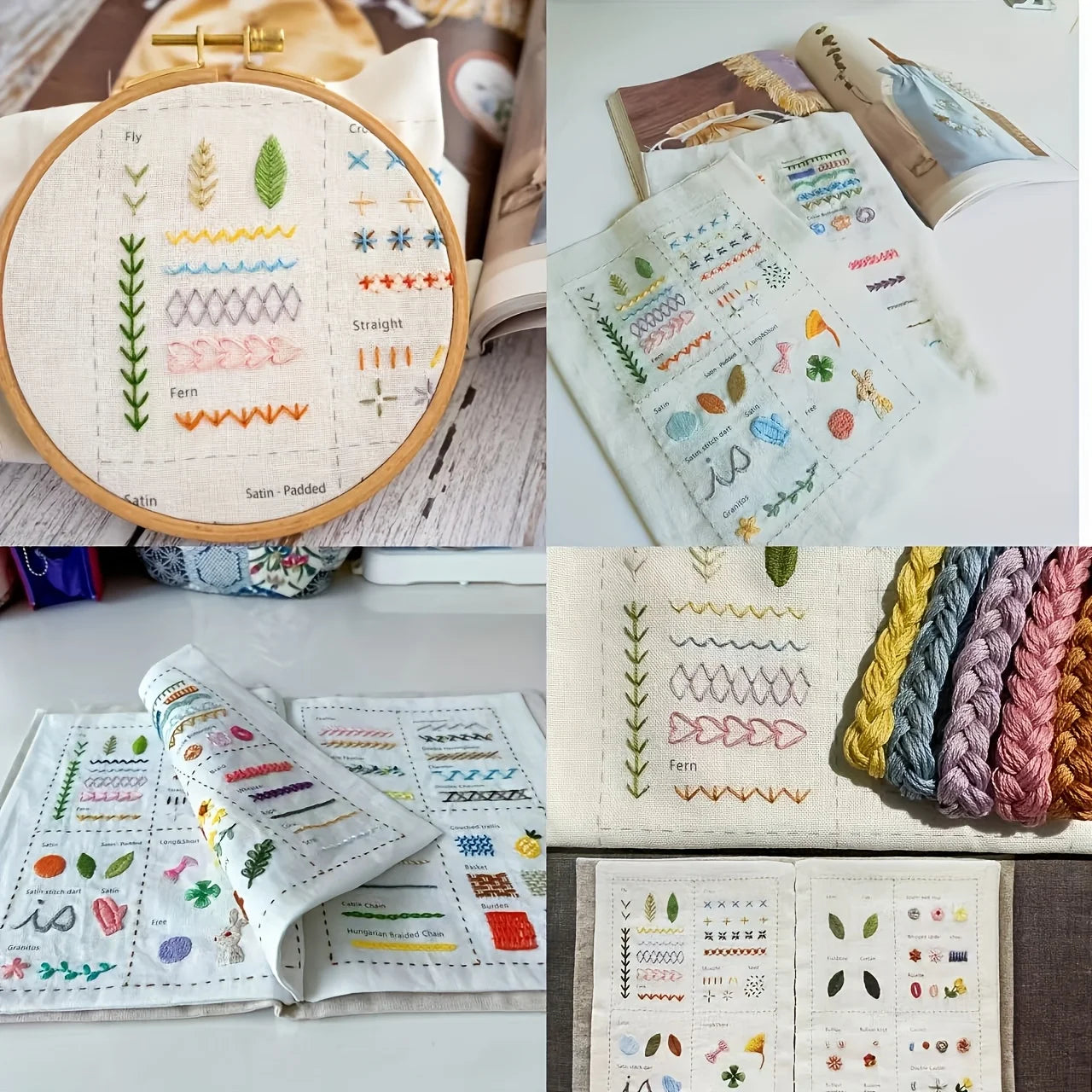Kit Livre de Broderie Débutant – Guide des Points de Broderie avec 24 Fils et Tambour OFFERTS