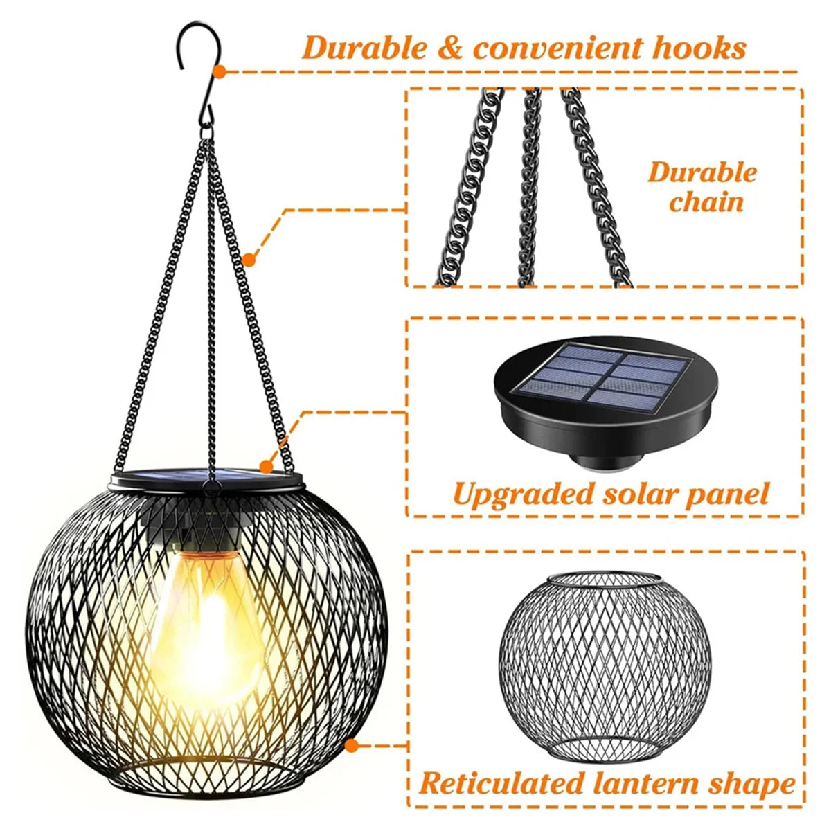 Lampe Solaire d'Extérieur à Crochet pour Suspendre