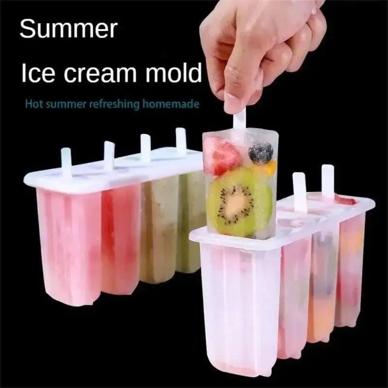Moule à Glaces 4 Compartiments avec Couvercle – Bac Réutilisable pour Glaces Maison et Popsicles