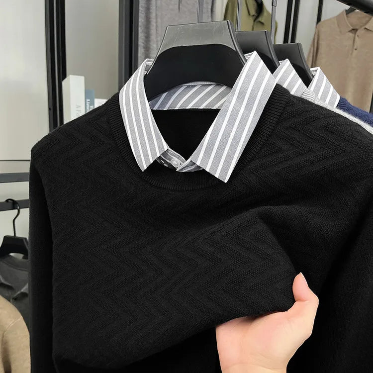 Pull 2 en 1 avec Chemise à Rayures - Homme