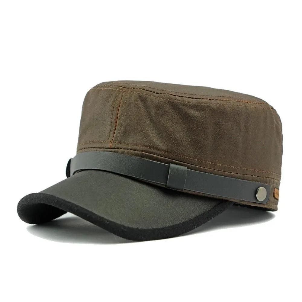 Casquette Militaire Homme Vintage en Toile Cirée Imperméable – Style Rétro Automne/Hiver