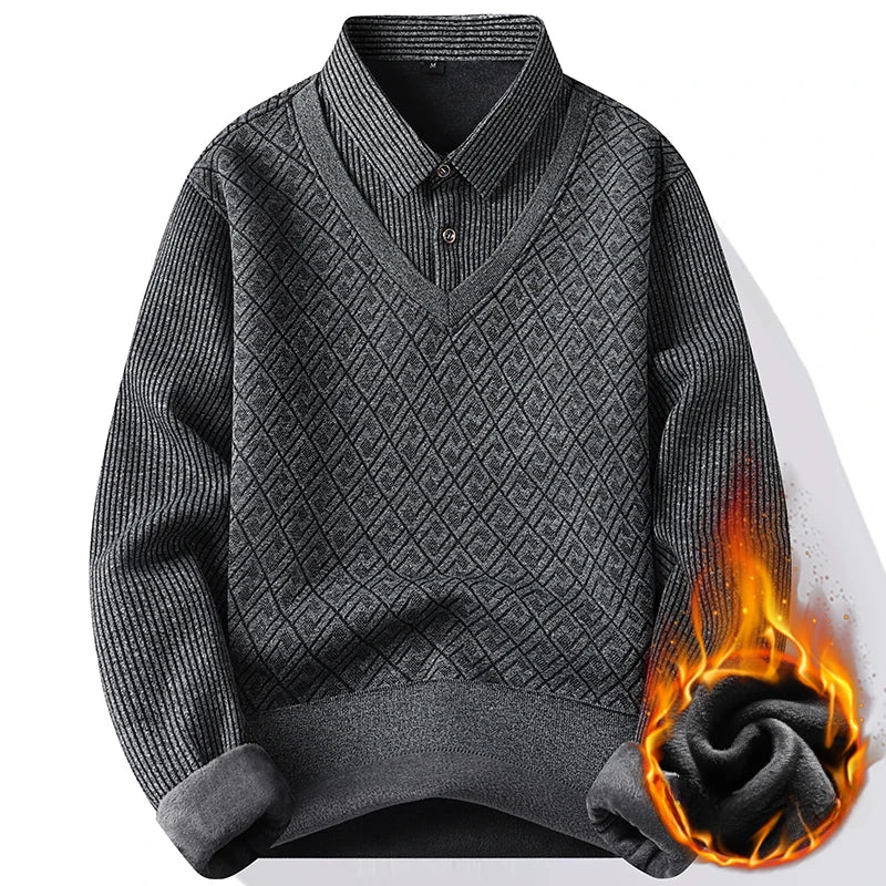 Pull 2 en 1 - Pull à Motif & Chemise à Rayures