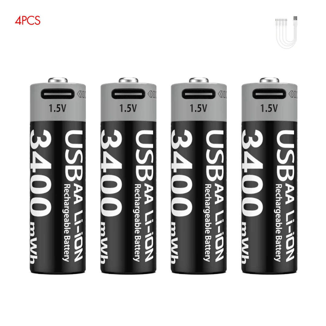 Lot de 4 Piles Rechargeables USB-C - AAA & AA