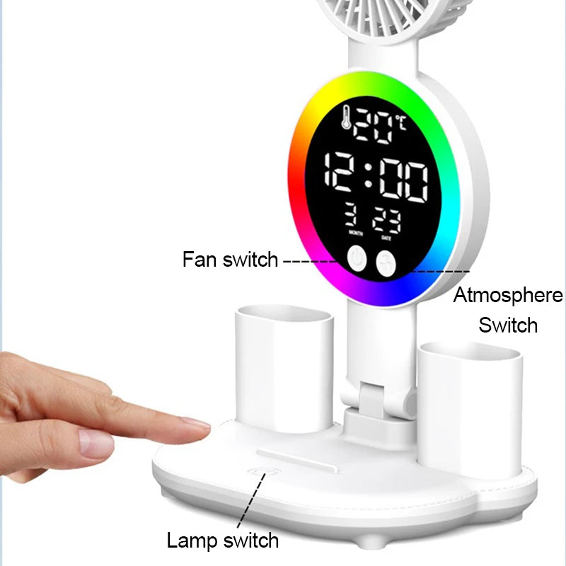 Lampe de Bureau Multifonction 4-en-1 avec Ventilateur