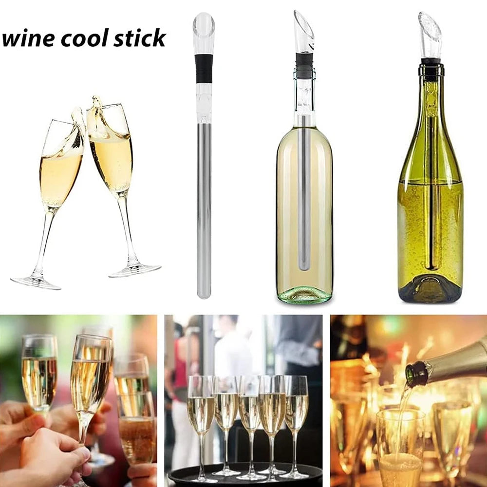 Refroidisseur de Vin 4-en-1 en Acier Inoxydable – Bâton Rafraîchissant avec Bouchon Bec Verseur et Aérateur