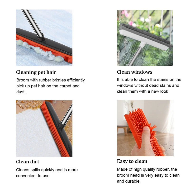 Balai Multifonction en Silicone – Anti-Poils d’Animaux, Sols, Tapis & Carrelage – Sans Rayures