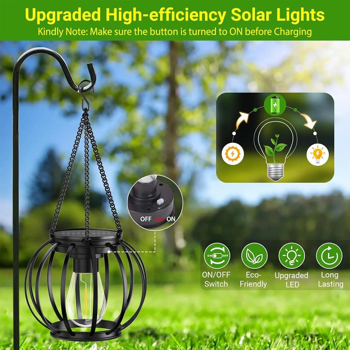 Lampe Solaire d'Extérieur à Crochet pour Suspendre