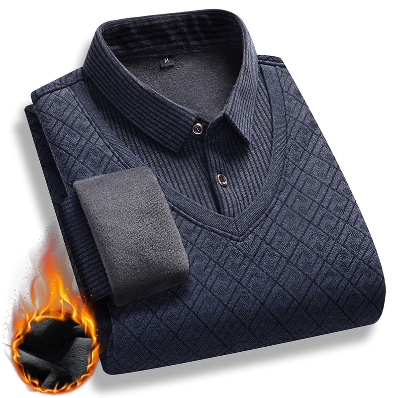 Pull 2 en 1 - Pull à Motif & Chemise à Rayures
