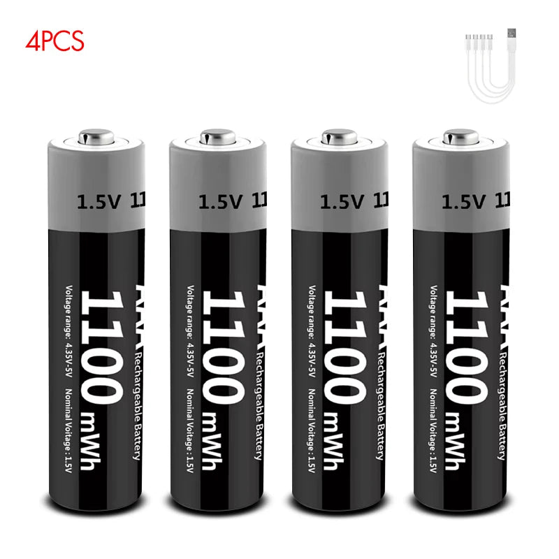 Lot de 4 Piles Rechargeables USB-C - AAA & AA